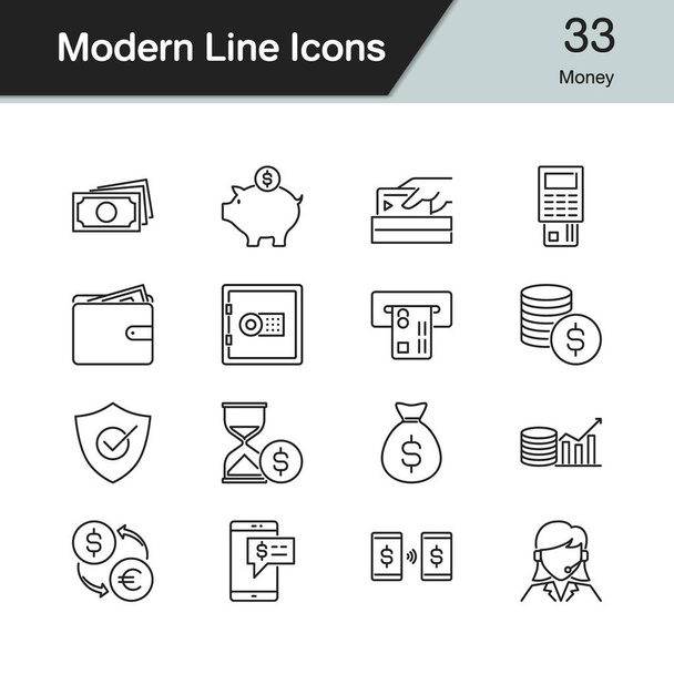 Money icons. Modern line design set 33. For presentation, graphic design, mobile application, web design, infographics. Vector illustration. - Vector, Image