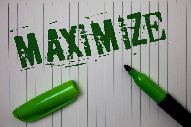 Handwriting text Maximize. Concept meaning Increase to the greatest possible amount or degree Make larger Linned paper background pen cap marker highlighter ink green drawing - Photo, Image