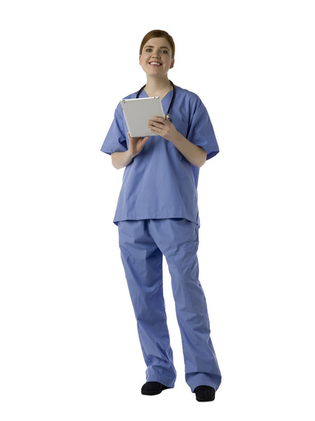 a happy doctor holding a tablet - Фото, зображення
