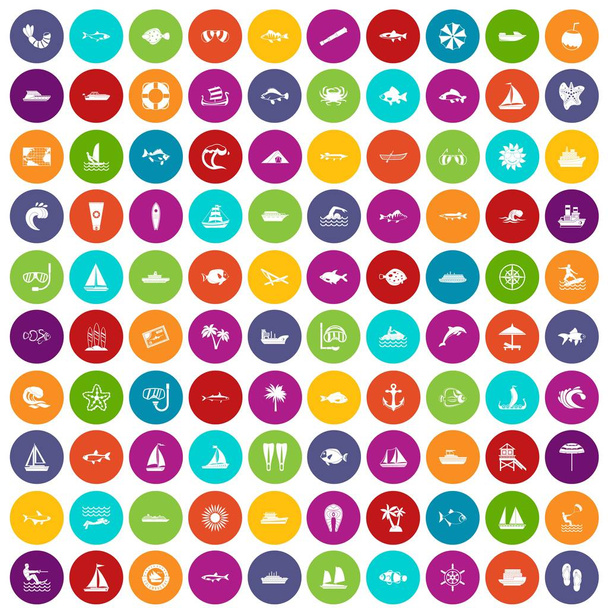 100 icônes de mer couleur réglée
 - Vecteur, image