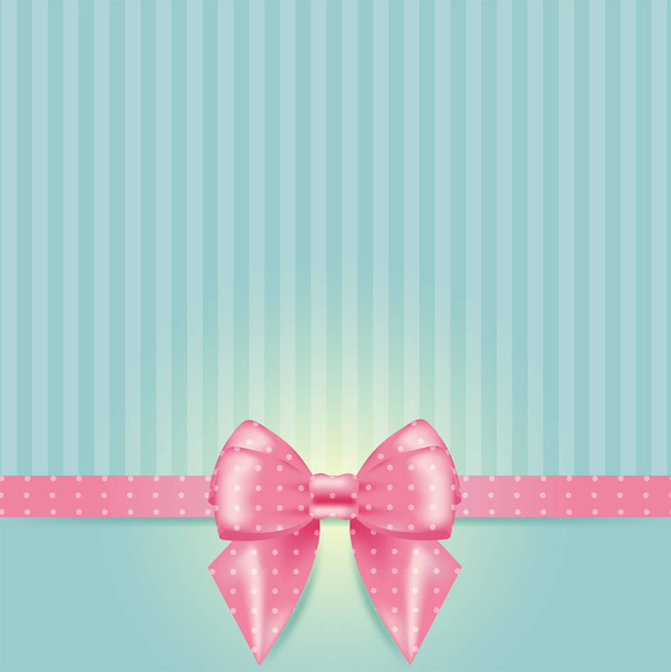 Striped pastel blue background with pink bow and ribbon - Vecteur, image