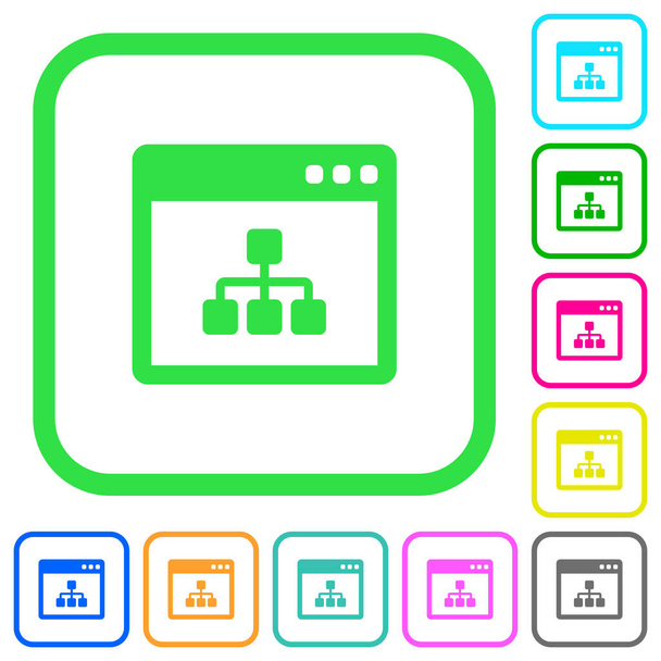 Síťové aplikace živé barevné ploché ikony v zakřivené hranic na bílém pozadí - Vektor, obrázek