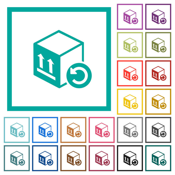 Pakket retourneren egale kleur pictogrammen met Kwadrant frames op witte achtergrond - Vector, afbeelding