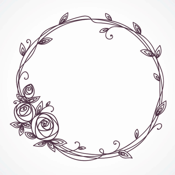 Floral frame. Wreath of rose flowers. - Vector, afbeelding