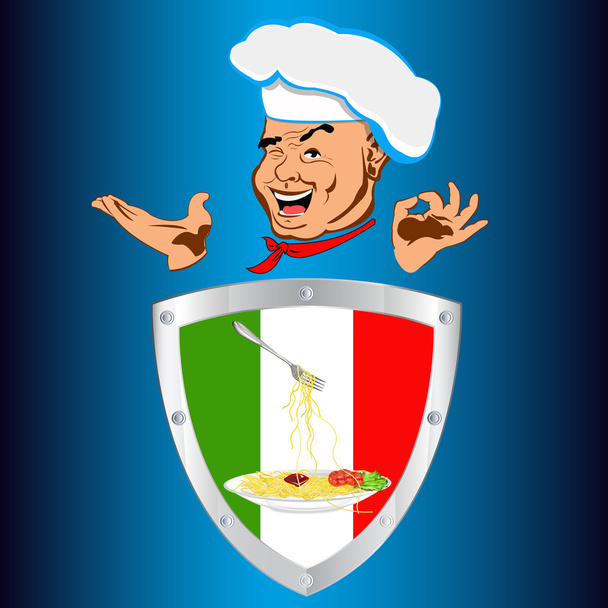 Happy joyful Chef and traditional Italian food.Vector - Vector, Image