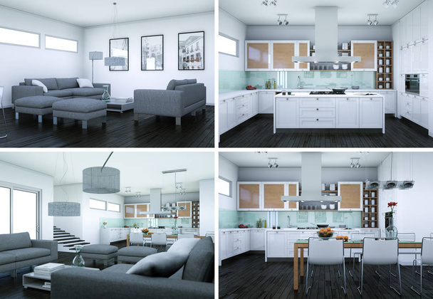 Quatre vues du design moderne du loft intérieur
 - Photo, image