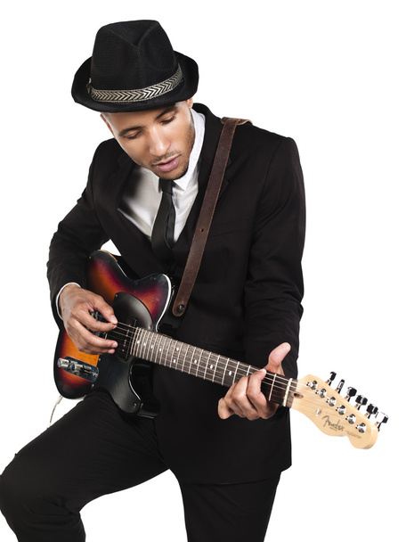 african american young businessman playing guitar - Photo, Image