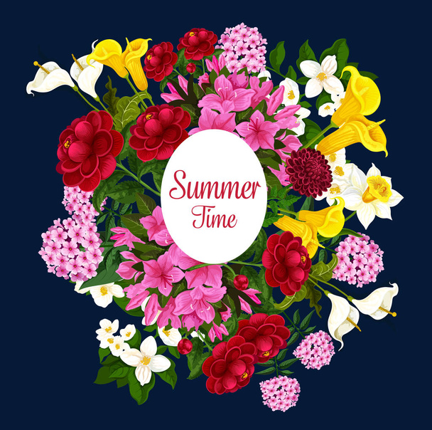 Διάνυσμα καλοκαίρι λουλούδια καλύτερο poster ευχές - Διάνυσμα, εικόνα