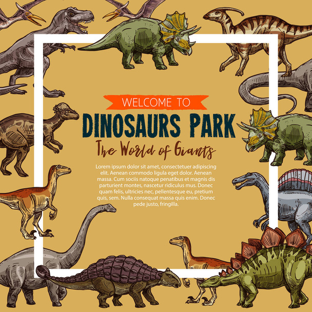 Cartaz de esboço vetorial para parque de dinossauros
 - Vetor, Imagem