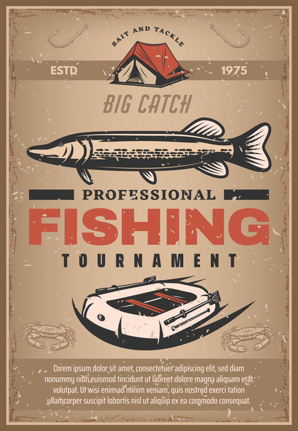 Cartel vectorial para torneo de pesca profesional
 - Vector, Imagen