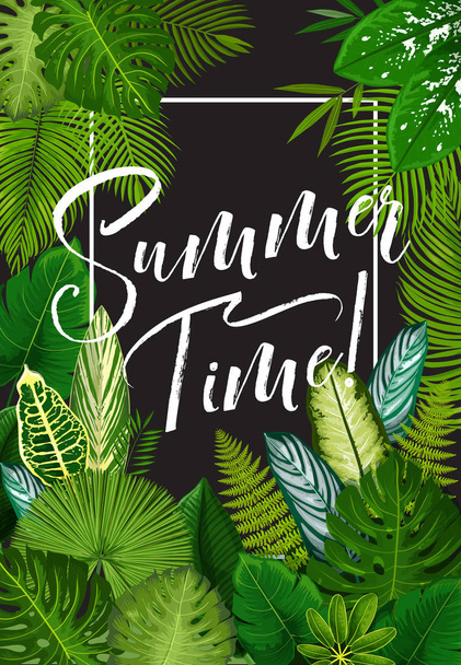 Banner de férias de verão tropical de folha de palma exótica
 - Vetor, Imagem