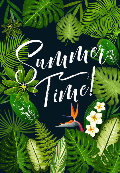 Letní prázdniny praporem tropickými palmami a květinami - Vektor, obrázek