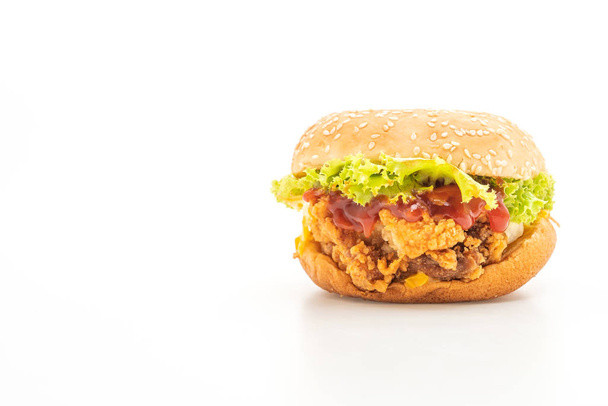 fried chicken burger isolated on white background - unhealthy food style - Фото, зображення