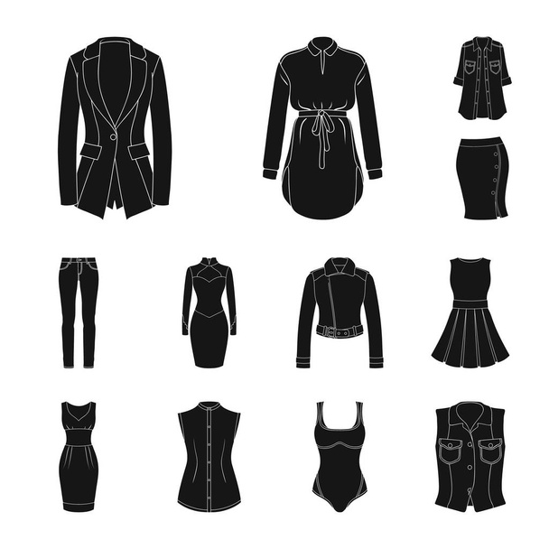Women Clothing black icons in set collection for design.Clothing Varieties and Accessories vector symbol stock web illustration. - Vektör, Görsel