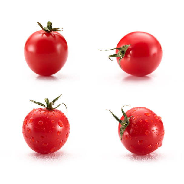 zbliżenie ułożone pomidory cherry na białym tle - Zdjęcie, obraz