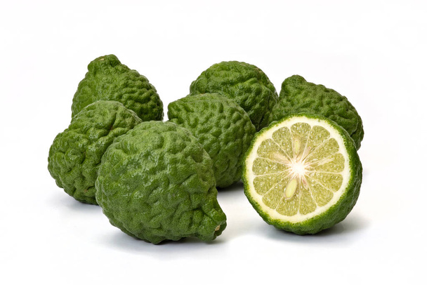 Kaffir limes, bergamot fruit on white background - Photo, Image