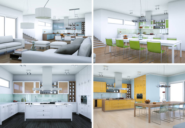 Cuatro vistas del moderno diseño de loft interior
 - Foto, Imagen