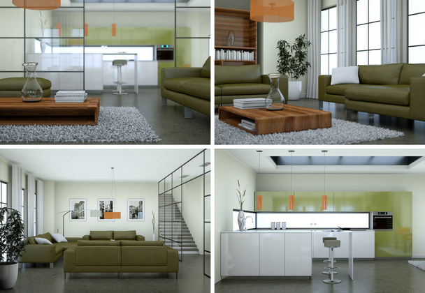 Quatro vistas do design moderno do loft interior
 - Foto, Imagem