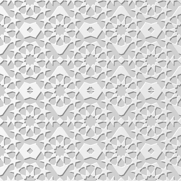3 d ホワイト ペーパー アート イスラムの幾何学クロス パターン シームレスな背景、web バナー グリーティング カード デザインのスタイリッシュな装飾パターンのベクトルの背景 - ベクター画像
