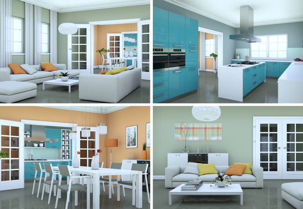 Cuatro vistas del moderno diseño de loft interior
 - Foto, imagen