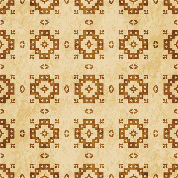 Grunge de textura de corcho marrón retro fondo sin costuras Square Round Check Geometría Cross
 - Vector, Imagen