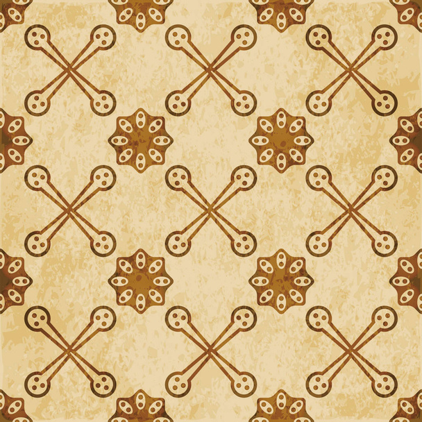 Retro brown cork texture grunge seamless background round curve cross frame flower - Vector, Image