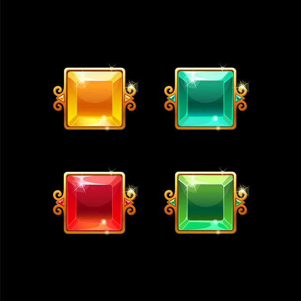 Set colorful square buttons with golden border. - Вектор,изображение