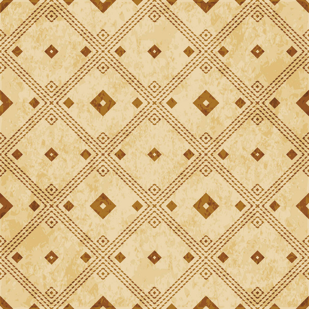 Retro brown cork texture grunge seamless background square check diamond cross dot line - Vector, Image
