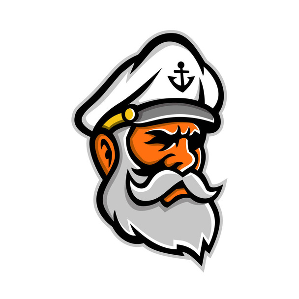 Mascotte illustratie van het pictogram van het hoofd van een seadog of zee hond, een oude of ervaren zee kapitein, zeiler of visser gezien vanaf de kant op geïsoleerde achtergrond in retro stijl. - Vector, afbeelding