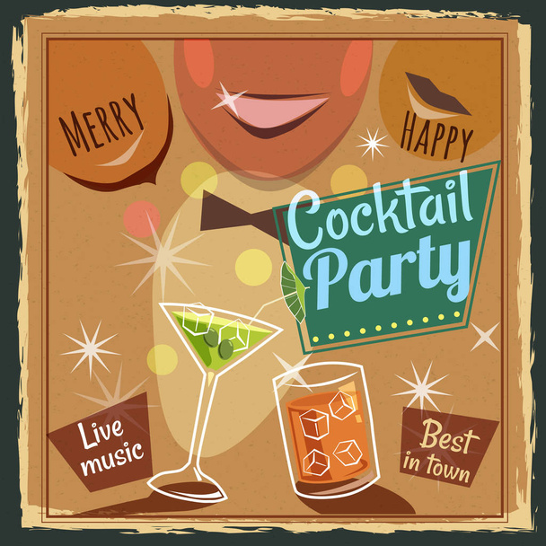 Diseño de póster retro para cocktailbar. Cartel vintage, happy hour, tarjeta para bar o restaurante. Vector, aislado
 - Vector, imagen