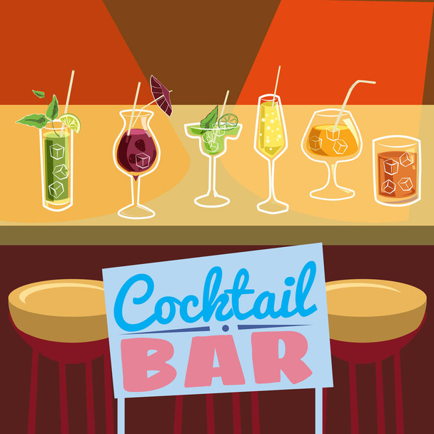 Retro plakát design pro Cocktail. Vintage plakát, karta pro bar nebo restauraci. Vektor, izolované - Vektor, obrázek