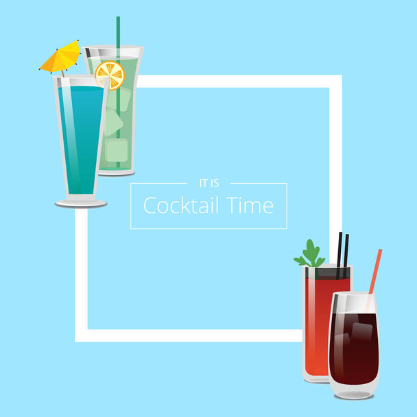 Its Cocktail Time Poster with Square Shape Frame - Διάνυσμα, εικόνα