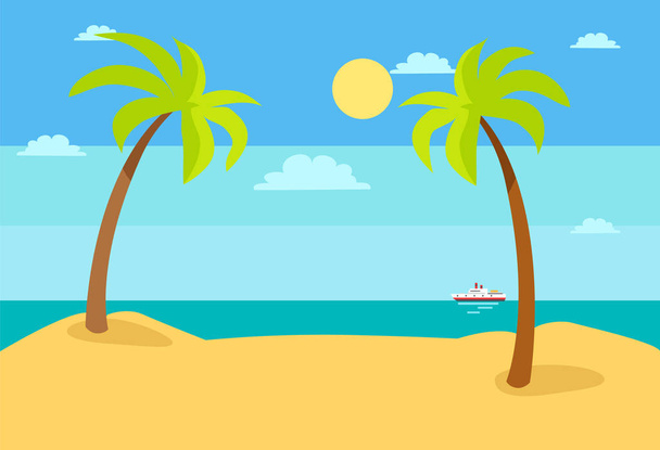 Summer Beach Landscape with Blue Sea, Hot Sand Sky - Вектор,изображение