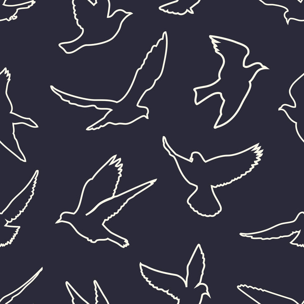 white silhouettes of birds on gray background - Vector, Image