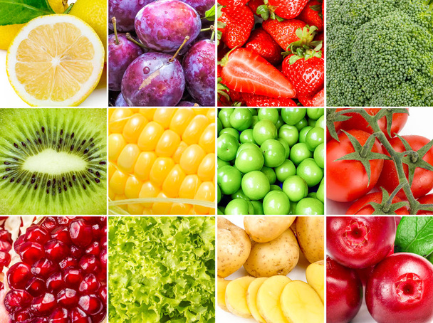 Gyümölcsök és zöldségek kollázs - Fotó, kép