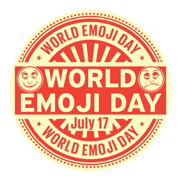 Dünya Emoji günü, 17 Temmuz, lastik damga, illüstrasyon vektör - Vektör, Görsel