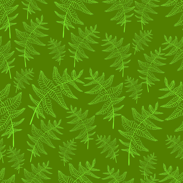 Vintage samambaia folha sem costura selvagem floresta padrão verde fundo
 - Vetor, Imagem