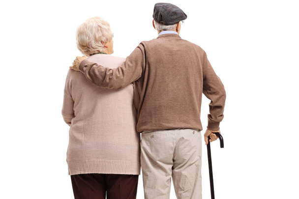 Rear view shot of an elderly couple isolated on white background - Photo, Image