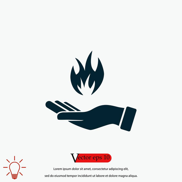 χέρι κρατώντας ένα εικονίδιο φωτιά, επίπεδη σχεδίαση καλύτερο εικονίδιο διάνυσμα - Διάνυσμα, εικόνα