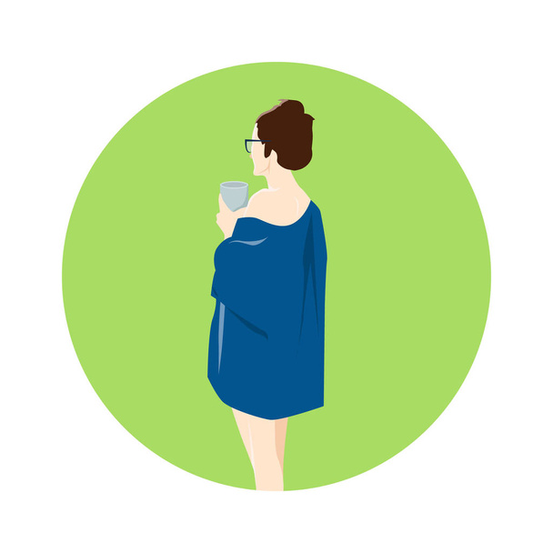 Mujer glamurosa sosteniendo taza desechable de cooffe o té
 - Vector, imagen