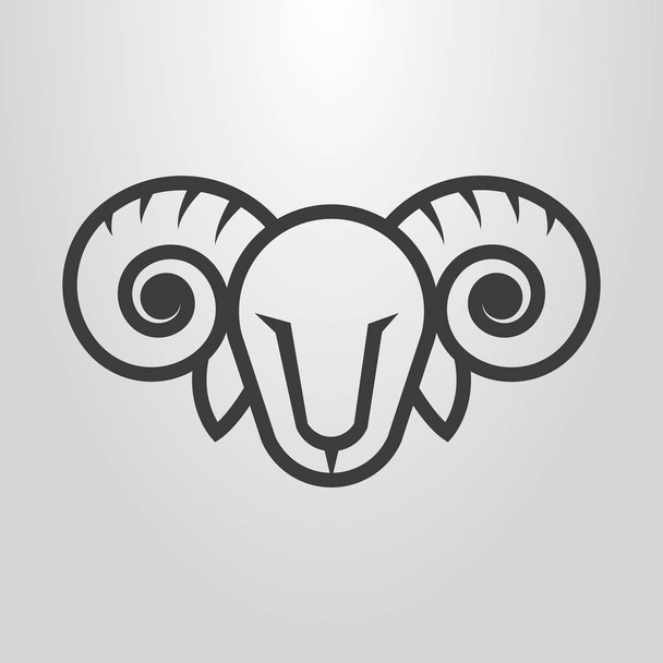 Black and white simple vector line art symbol of ram head  - Vector, Image