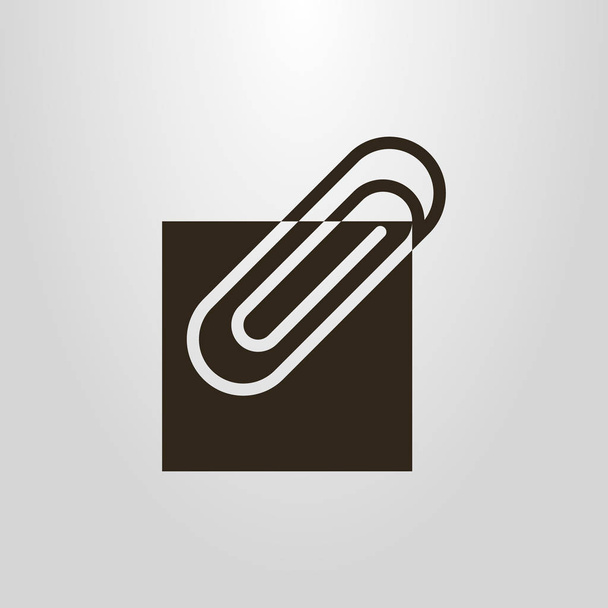 Black and white simple vector symbol of a paper clip on a square - Vector, Image