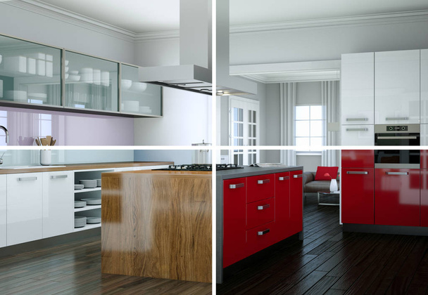 Splitted väri muunnelmia moderni keittiö kaunis muotoilu
 - Valokuva, kuva