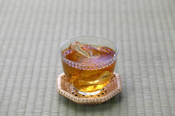 mugicha, japanese barley tea on tatami mat - Photo, Image