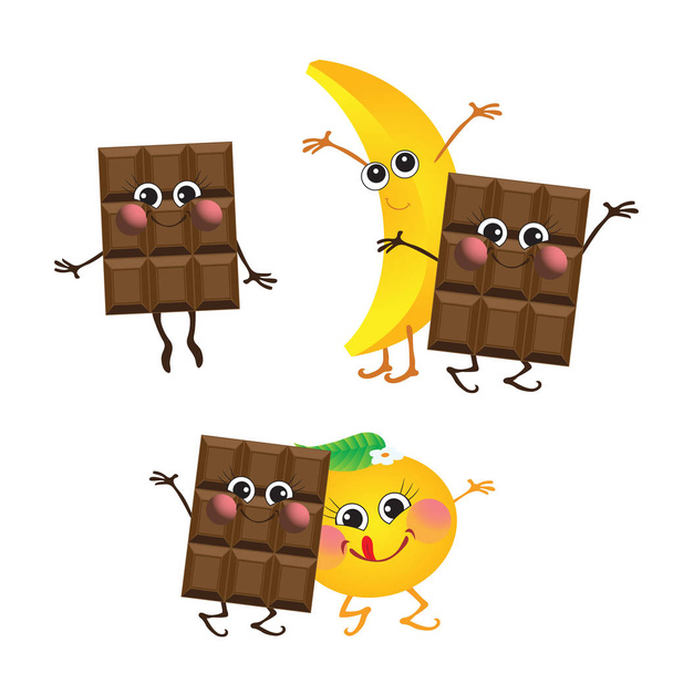 Chocolate, plátano, naranja, caracteres vectoriales
 - Vector, imagen