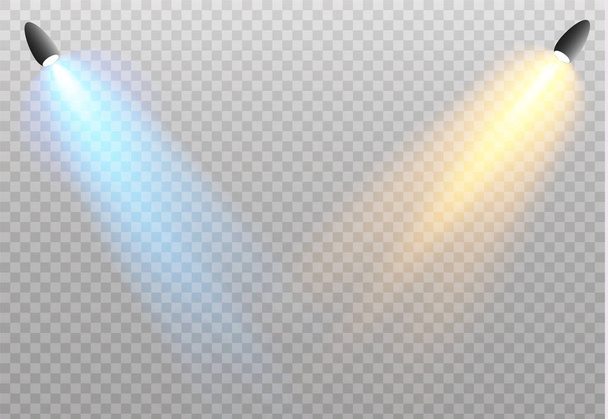 Conjunto de efeitos de luzes brilhantes douradas isoladas em fundo transparente. Flash solar com raios e holofotes. Efeito de luz brilhante. Estrela explodiu com brilhos
. - Vetor, Imagem