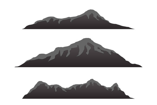 Mountain silhouettes overlook. Vector rocky hills terrain vector, mountains silhouette set isolated on white background for landscape design - Vector, Image