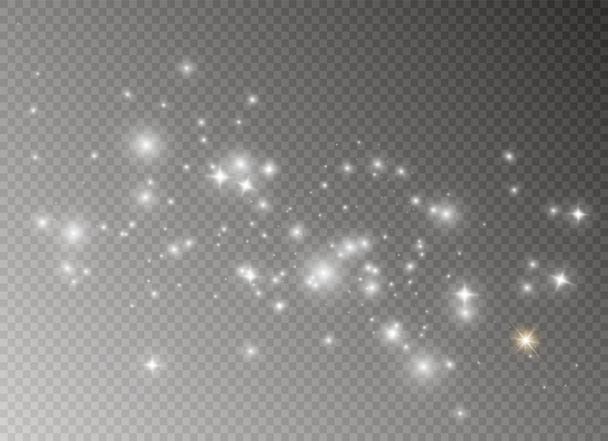 Valkoiset kipinät ja kultaiset tähdet kimaltelevat erityinen valoefekti. Vektori kimaltelee läpinäkyvällä taustalla. Joulu abstrakti
 - Vektori, kuva