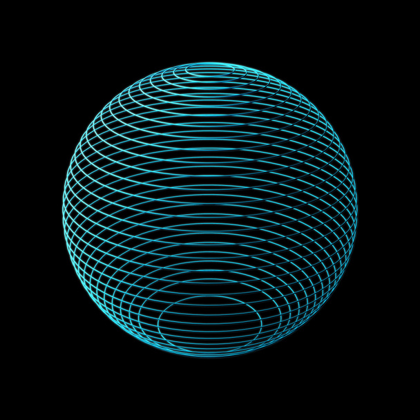 Sfera digitale con linee di connessione di rete blu nel concetto di tecnologia isolata su sfondo nero, illustrazione di forma astratta 3d
 - Foto, immagini