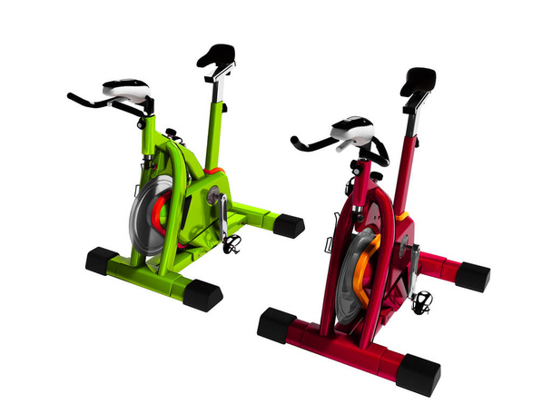 Moderni vihreä ja punainen käyttää polkupyöriä näkökulmasta 3d tehdä valkoisella taustalla ei varjoa
 - Valokuva, kuva